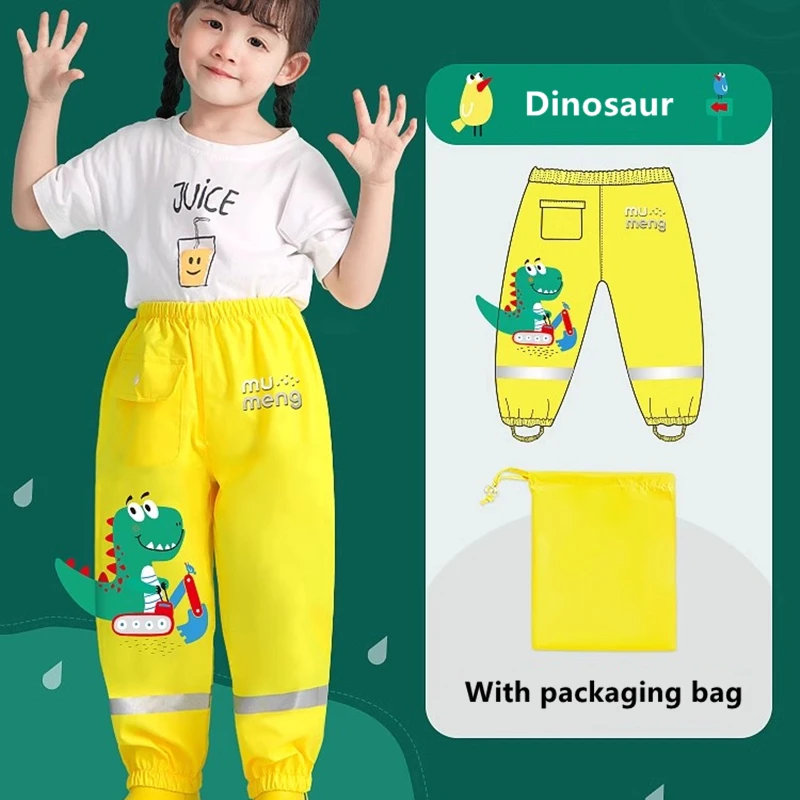 Waterproof Girls Boys Pants Toddler Kids Rain Pants Windproof Mud Trousers Kids Cartoon Dinosaur Unicorn Children Rain Pants