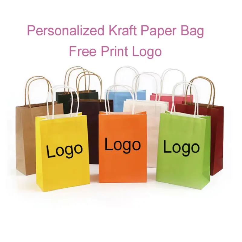 

(100 pieces/lot) Customized Print Logo Kraft Paper Bag Recyclable Shopping Package Business Wedding Favors Gifts For Guests GB04