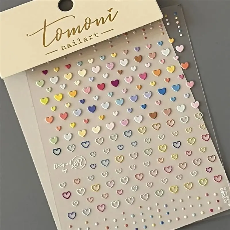 Heart Star Nail Stickers Macaron Color 3D Embossed Japanese Cute Girly Self Adhesive for Home Party DIY