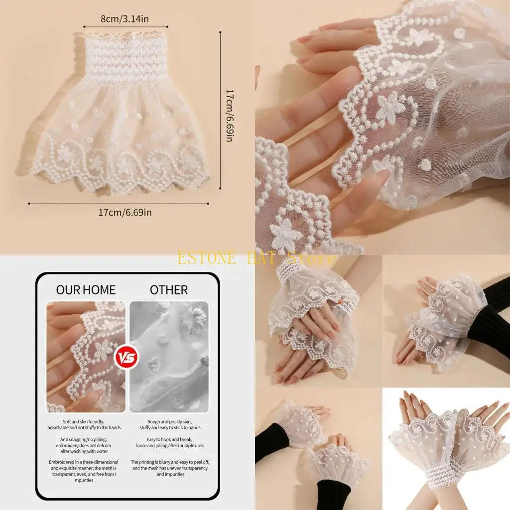 

49MF Nails Art Wrist Covers Breathable Lace Photography Prop Lace Embellished
