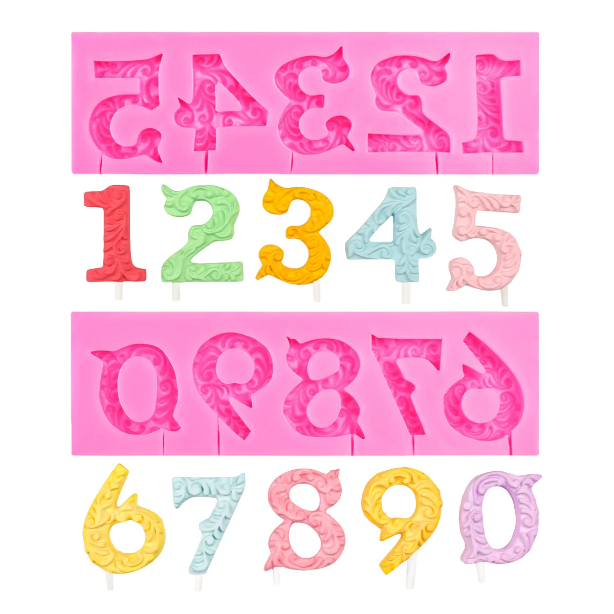 0-9 قالب سيليكون رقمي مصاصة لتزيين كعكة الشوكولاتة 12345