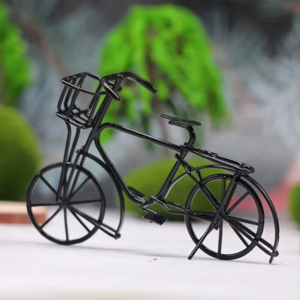 1:12 Small Bicycle Model Iron Art Handmade Bike Miniatures Black Old-fashioned Dollhouse