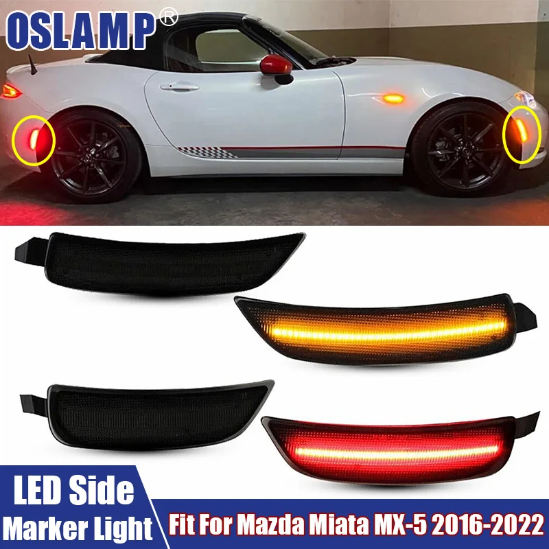 

4Pcs LED Side Marker Lights Car Accessories Fit For Mazda Miata MX-5 2016-2022 Amber Light Front Signal Lamp Red Light Rear Lamp