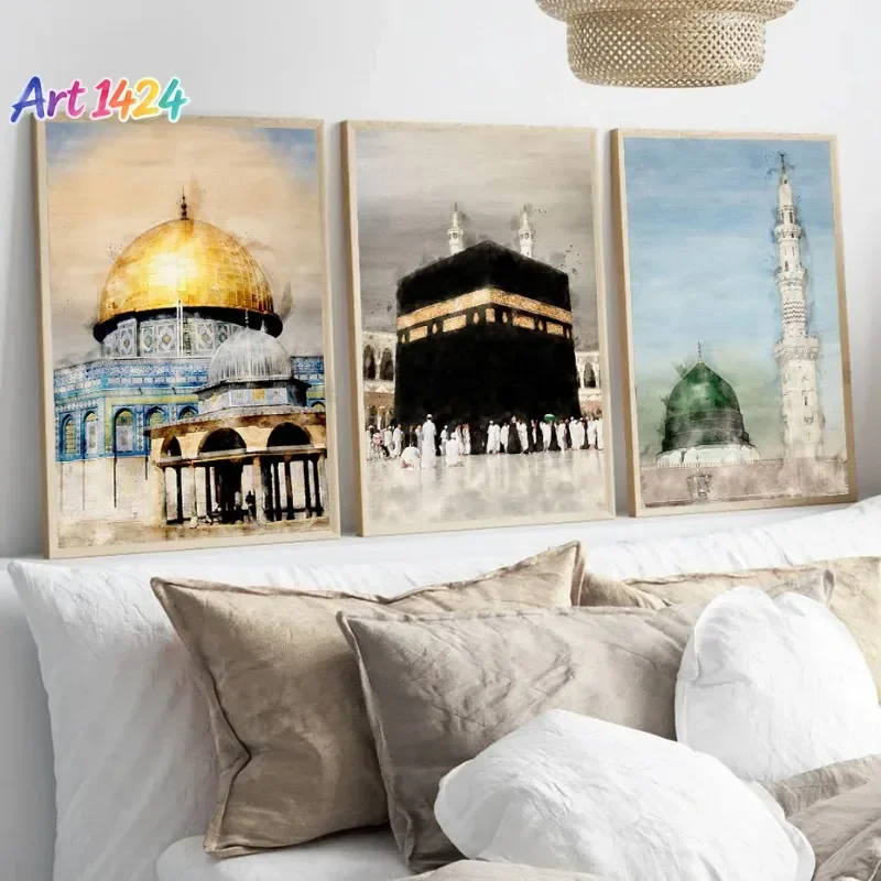 1pc frameless Canvas Painting Islamic Masjid Mosque Allah Mecca Medina Kaaba Sacred Place Posters Canvas Painting Print Wall