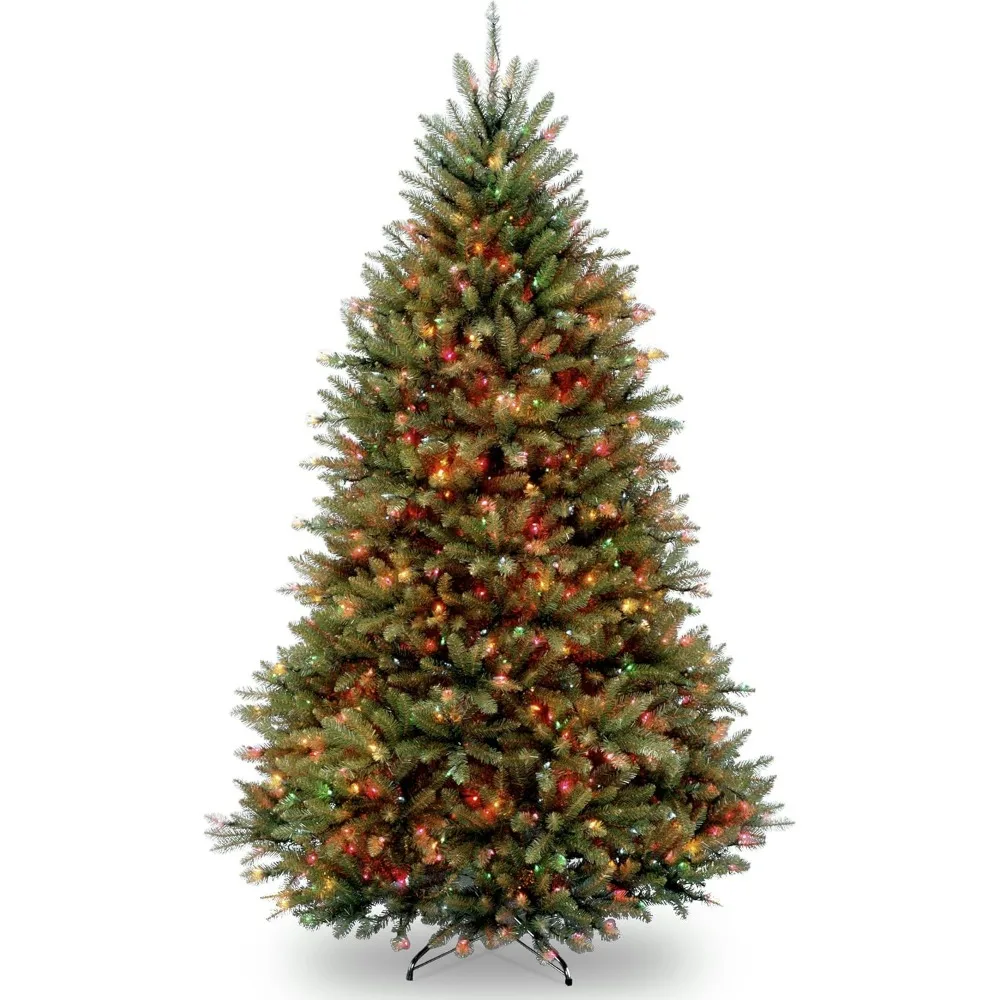 Pre-Lit Artificial Full Christmas Tree, Green, Dunhill Fir, Multicolor Lights, Includes Stand, 6.5 Feet