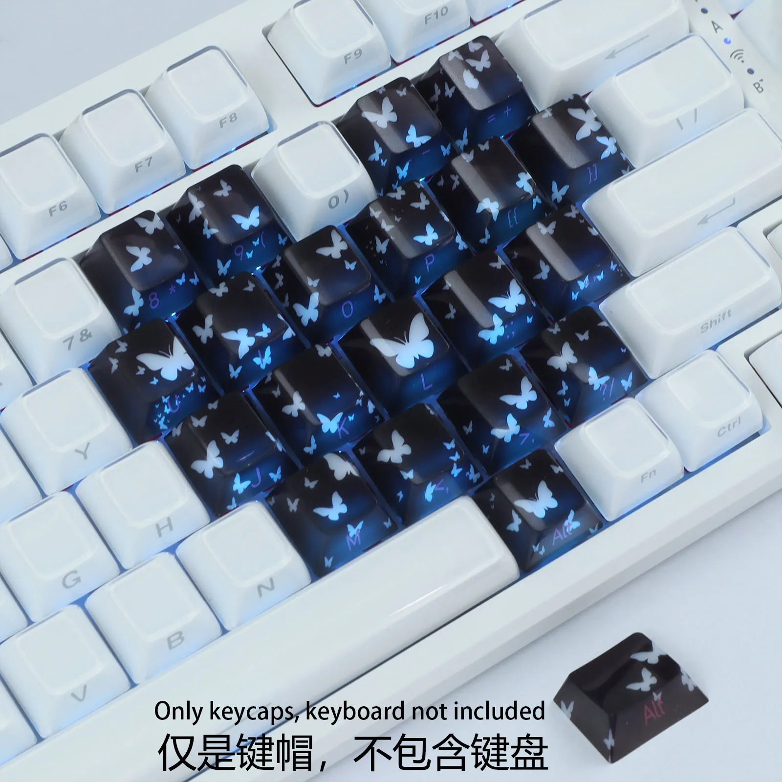 Pink Han White Jade Butterfly Heart Side Print Keycaps 21Pcs Supplement Keycaps for Wooting Magnetic Keyboard