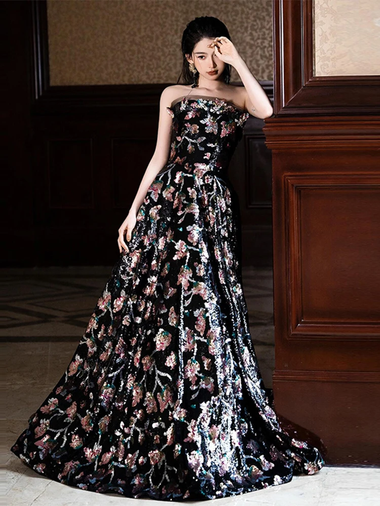 

Ele Bla Princ Sle Long Evening Gown with Strap Wedding Par Performance A-Line Skirt Polyester Fiber Midi Dr
