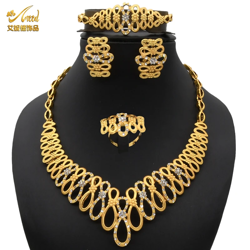 Dubai Necklace Set For Women Luxury Indian Jewelry African Party Golden Arabic Wedding Artificial Bridal Brazilian Big Circle