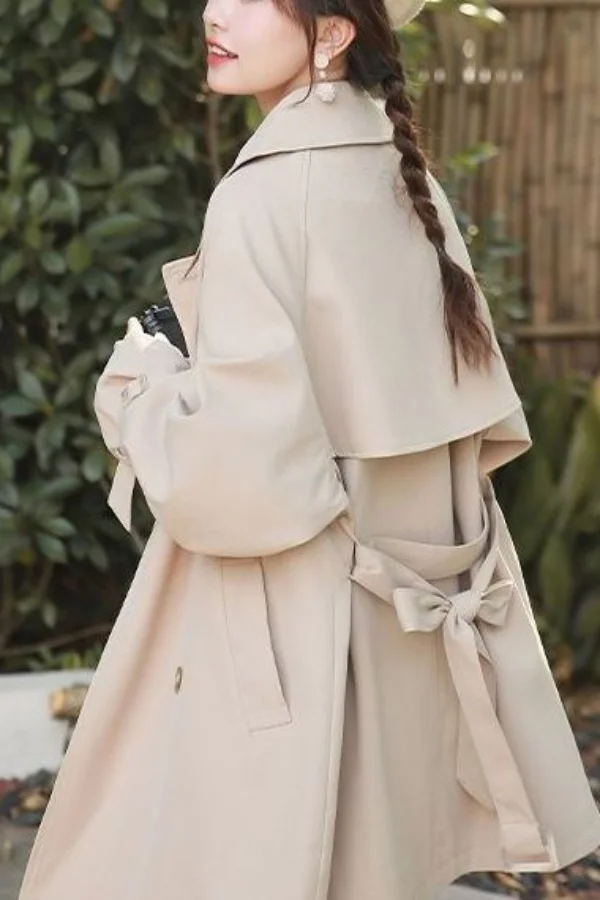 

Тренч женский нежный асимметричный с люверсами с оборками, водоотталкивающий художественный асимметричный Egirl, двухсторонний минимализм, линия верблюда