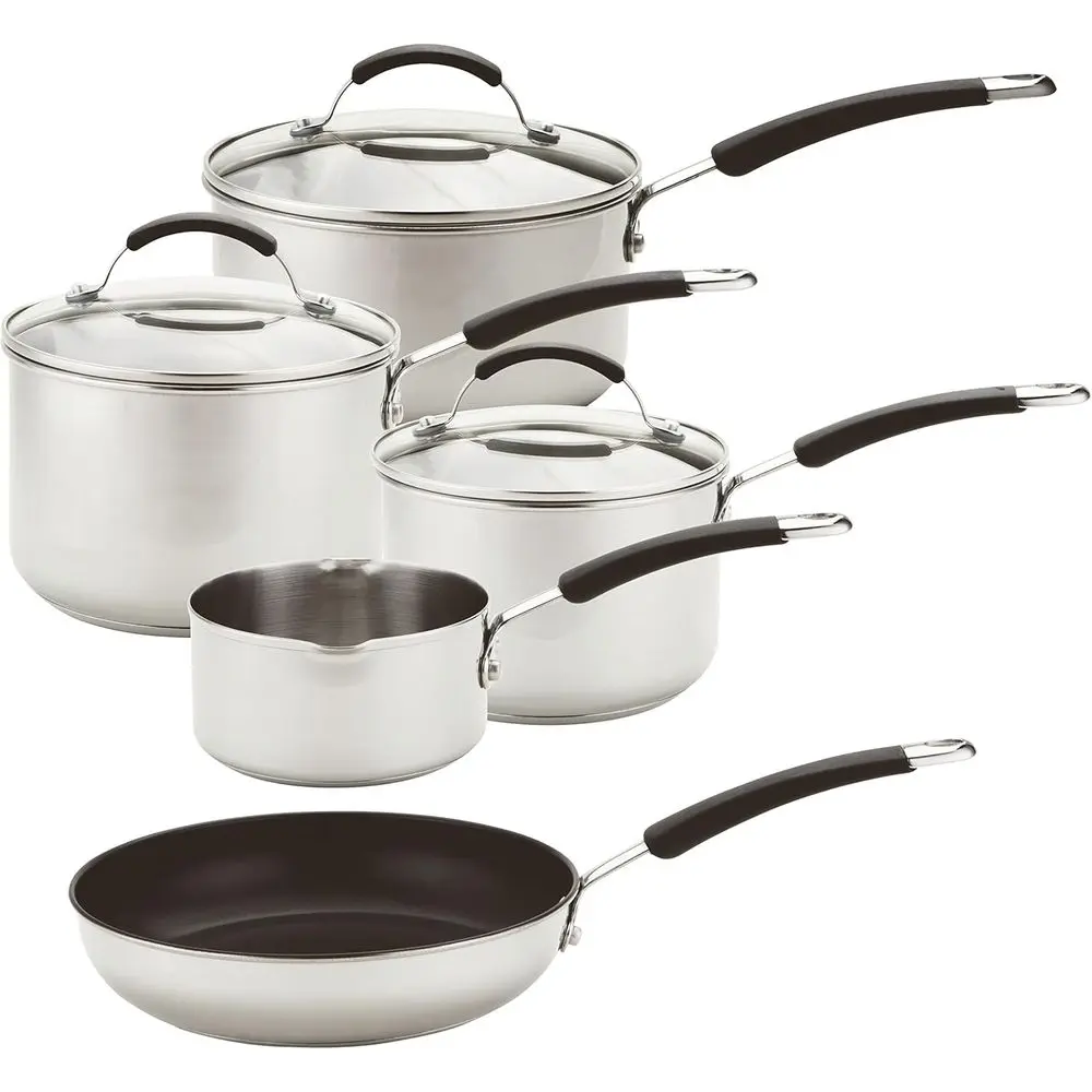 

StainlSteel Pan Set o 5 - Induction Hob Suitable Pots and Pans Set with Toughened Glass Lids & Sot Grip Heat Resistant Handles,