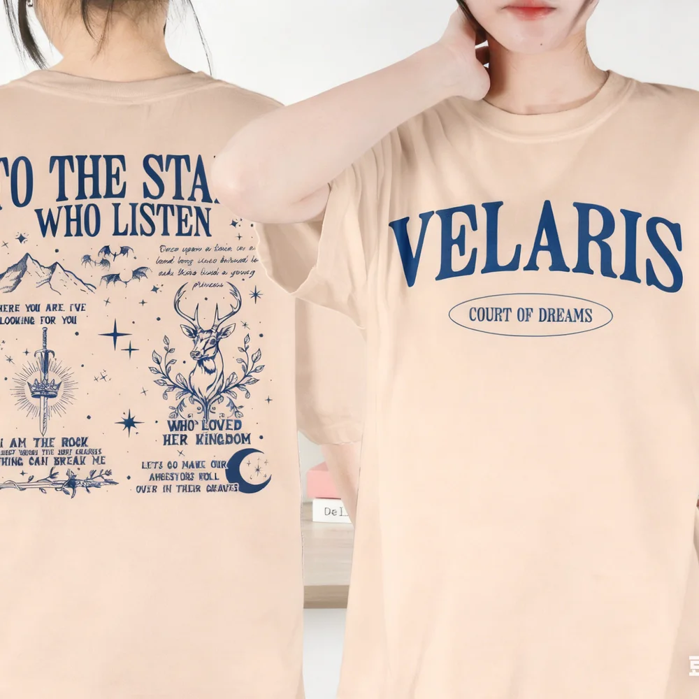 Camiseta feminina de algodão para as estrelas que ouvem citação moletom noite tribunal rhysand manga curta moda colheita topos