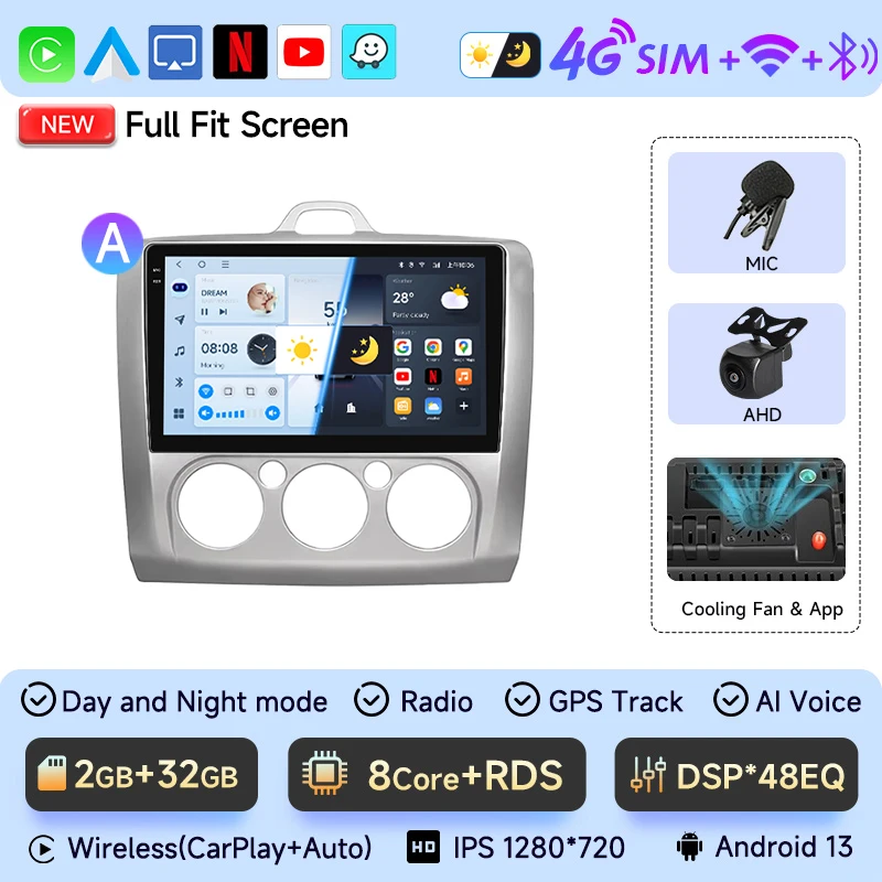 JIUYIN 9 Inch IPS Scherm Voor Ford Focus 2 2004-2011 Android 13 Auto Multimedia Speler Android Auto autoradio GPS Navi CarPlay