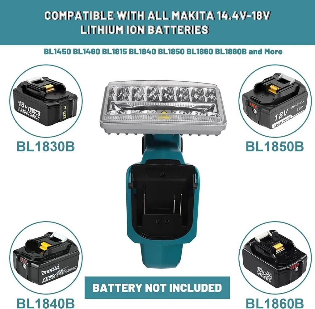 18W Cordless LED Work Light for Makita 18v Li-ion Battery 2000LM Portable Jobsite Lighting Spotlight FloodLight with USB Port