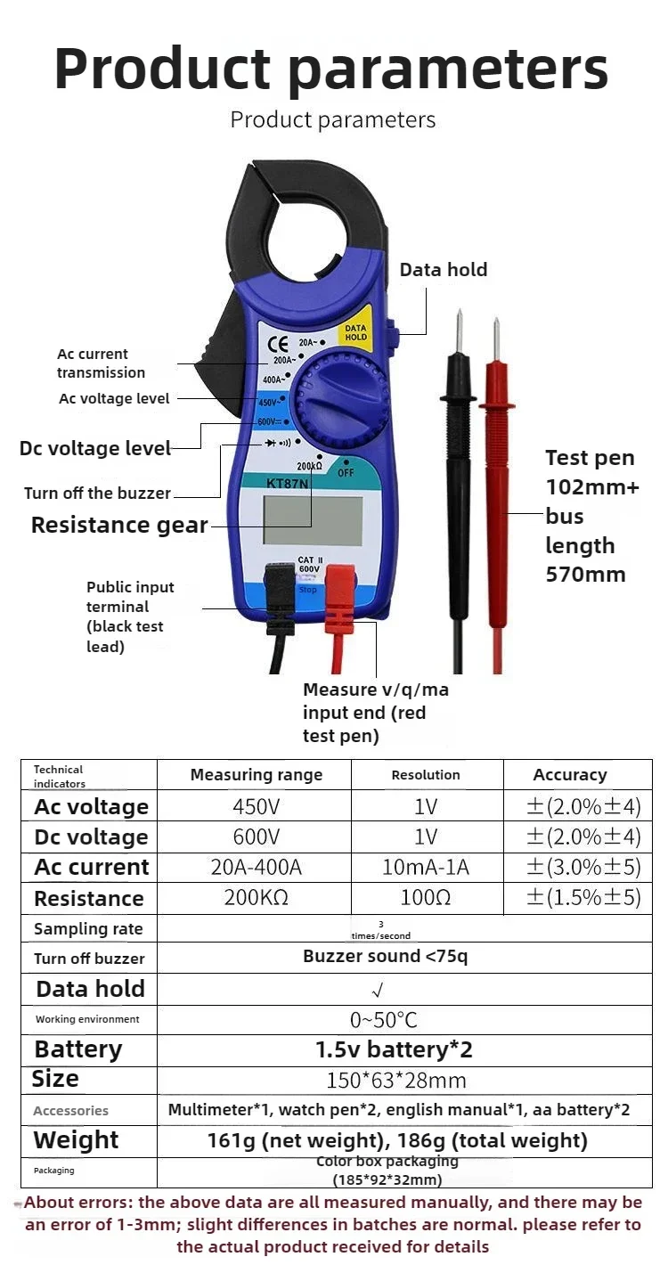 NEUE Heiße Verkäufe KT87N Blau Elektrische Digital Clamp Meter Hohe Präzision Multimeter Mini Clamp Flow Meter