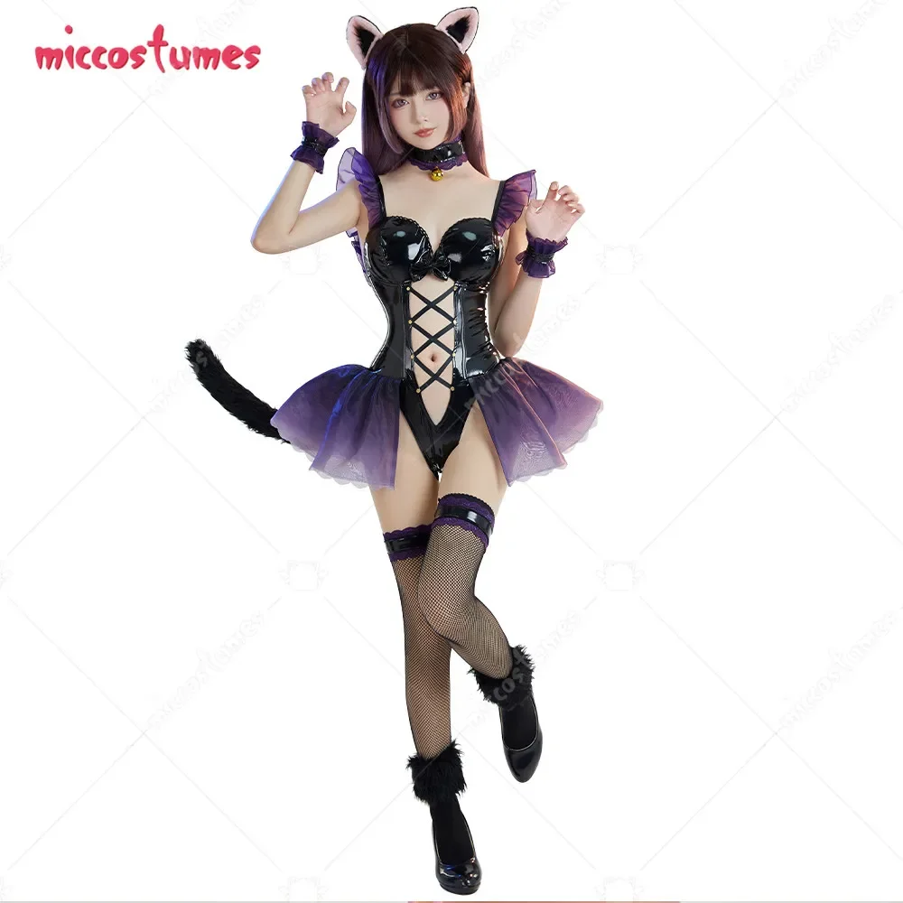 

Women's Cat Ears Catsuit Cosplay Costume Cat Women Outfits Hollow Bodysuit with Tail Stockings