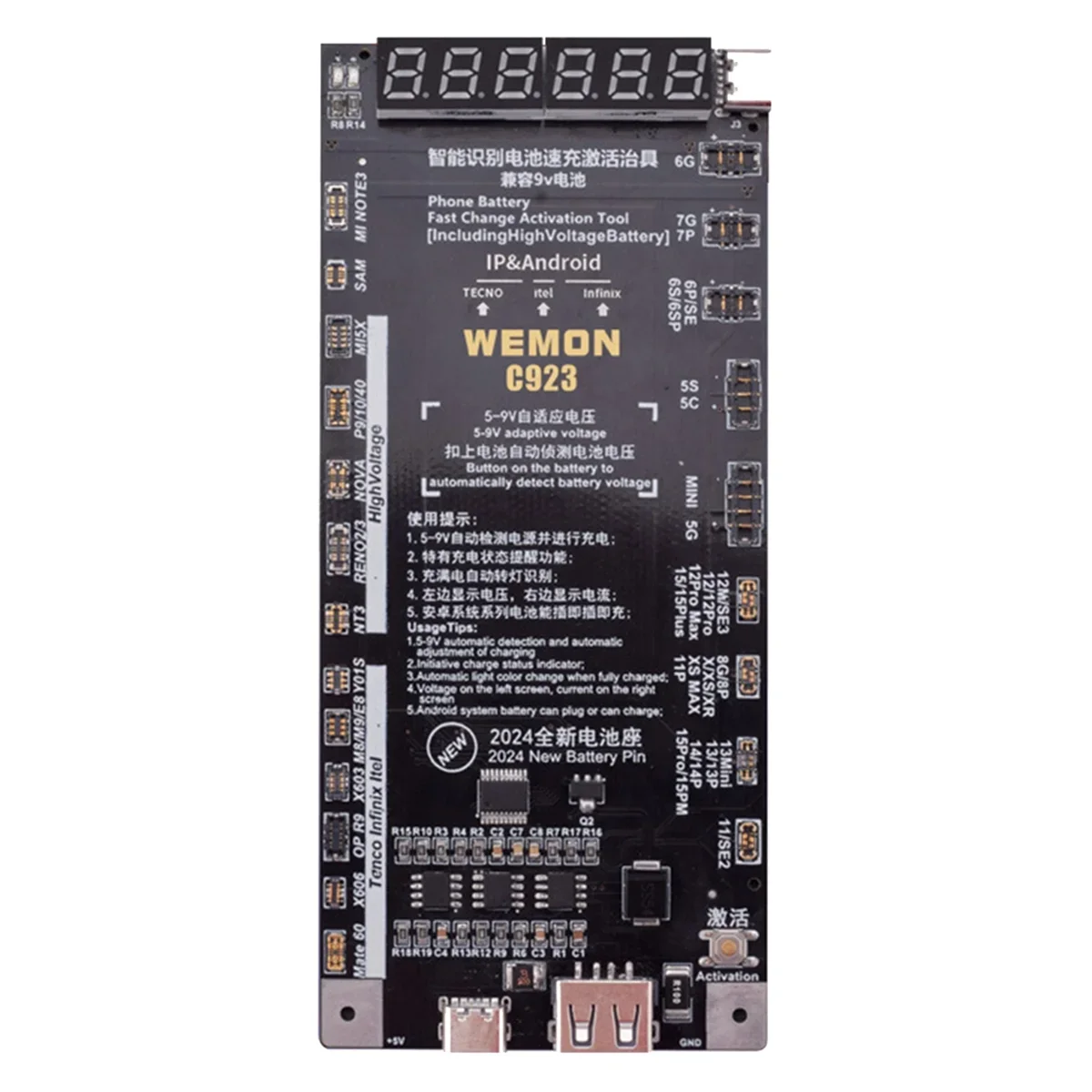 WEMON C923 IPhone Battery Activation Board 11-16PM for Android Huawei Xiaomi Samsung Phone Charging Activation Tool