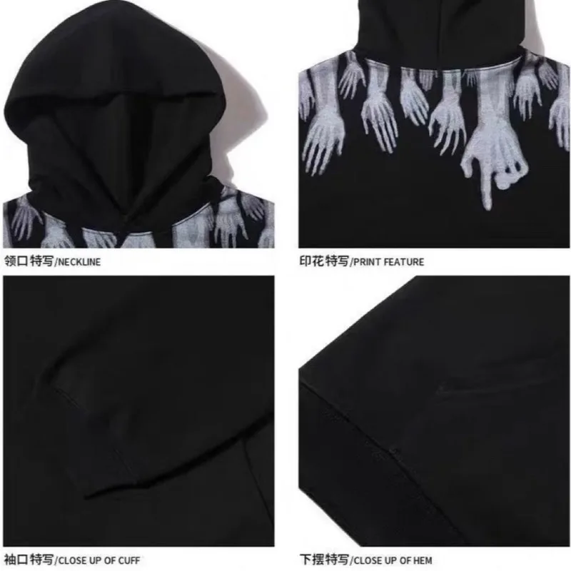 Double Sided Pattern Goth Skull Print Y2k Lovers Oversized Hoodie Vintage Streetwear Street Sweatshirt Harajuku Men's Clothing