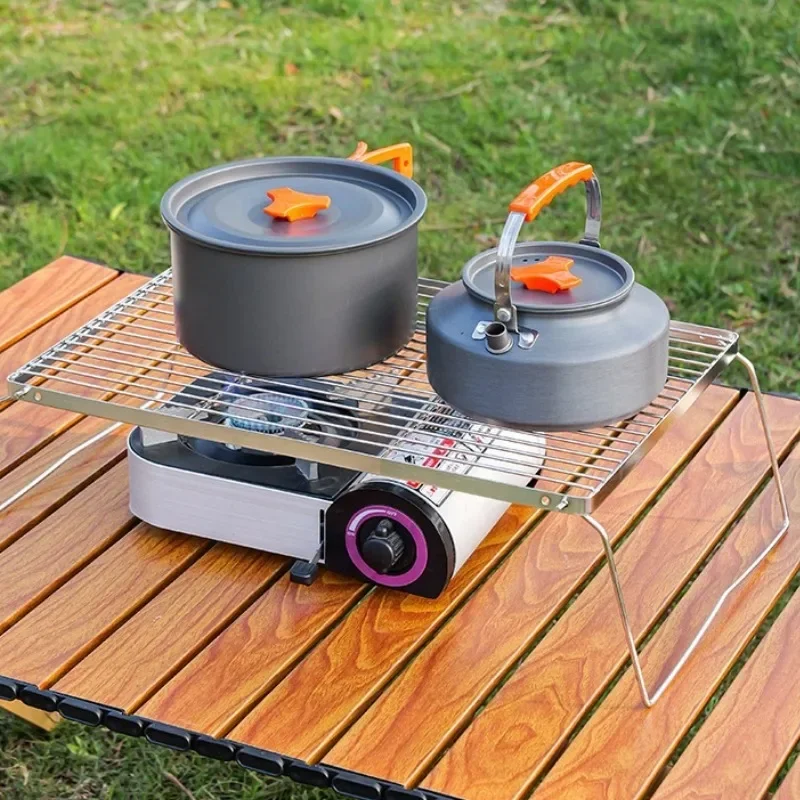 1pcs Outdoor Stainless Steel Bracket Grid Oblong Folding Net Camping Bbq Thermostability Portable Camping Picnics Grills