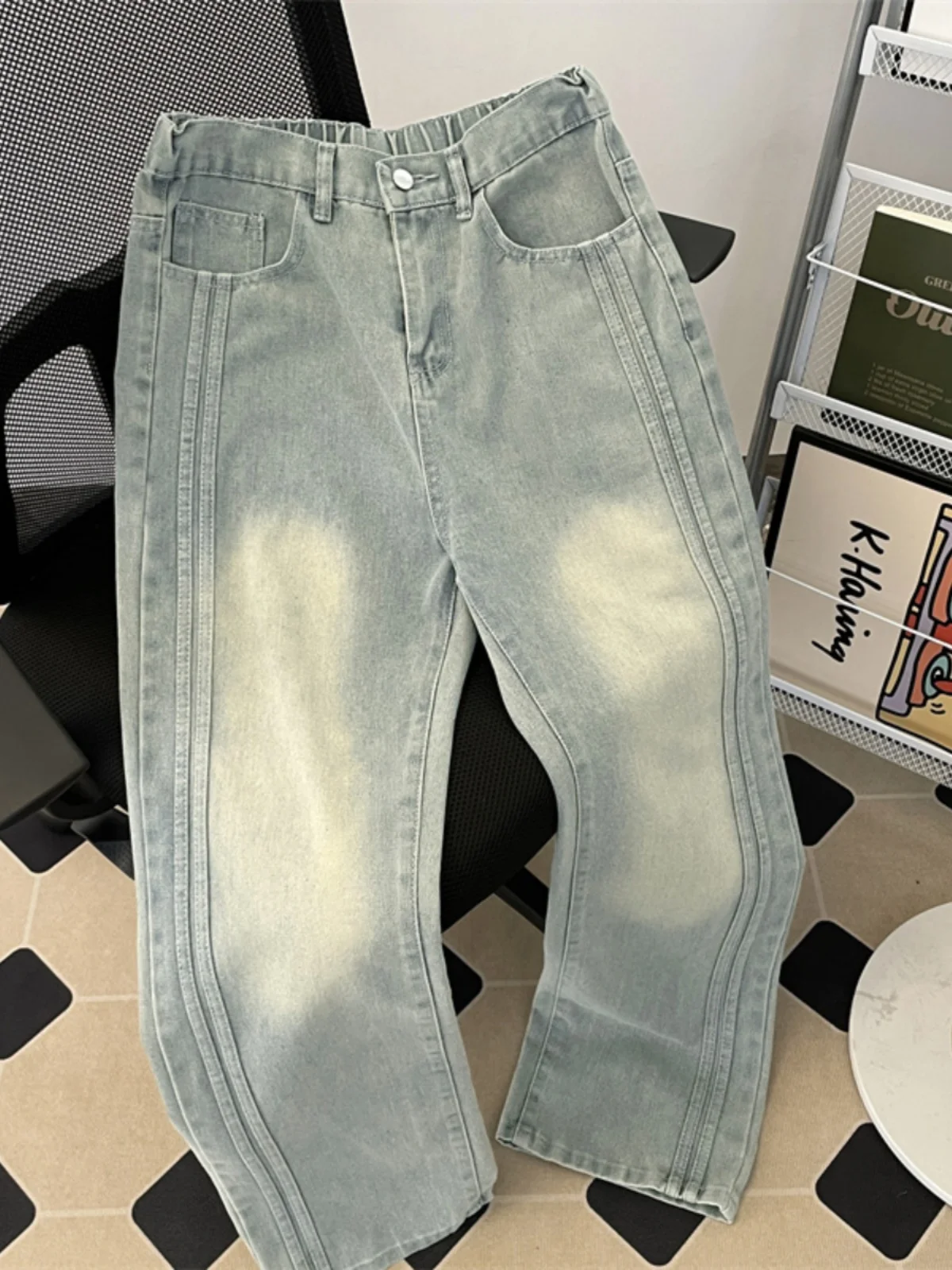 

Waed Vintage Men's Jeans Straight Leg Loose Fit American Sle Autumn Winter New Faion Casual Long Pants Youth Trend