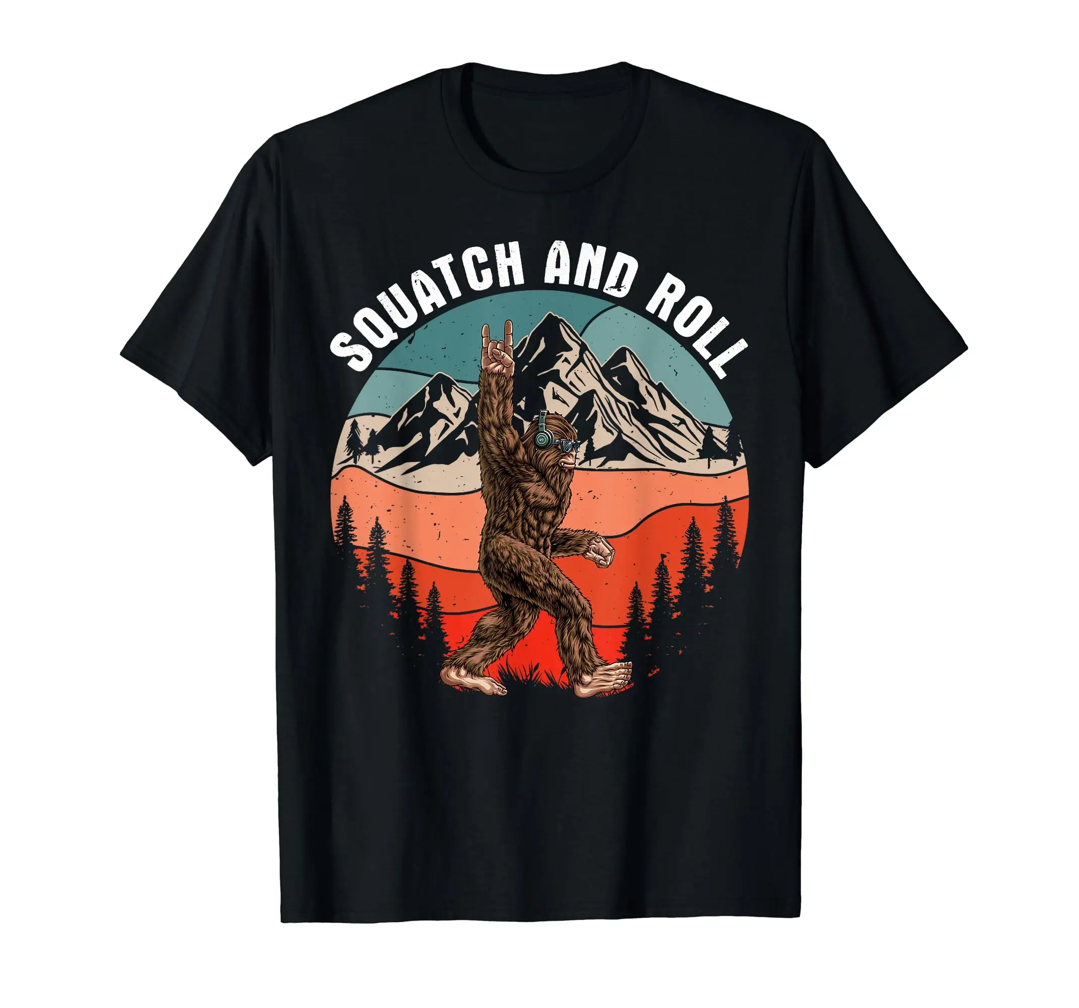 Bigfoot Squatch And Roll Funny Dad Sasquatch Big Foot T-Shirt