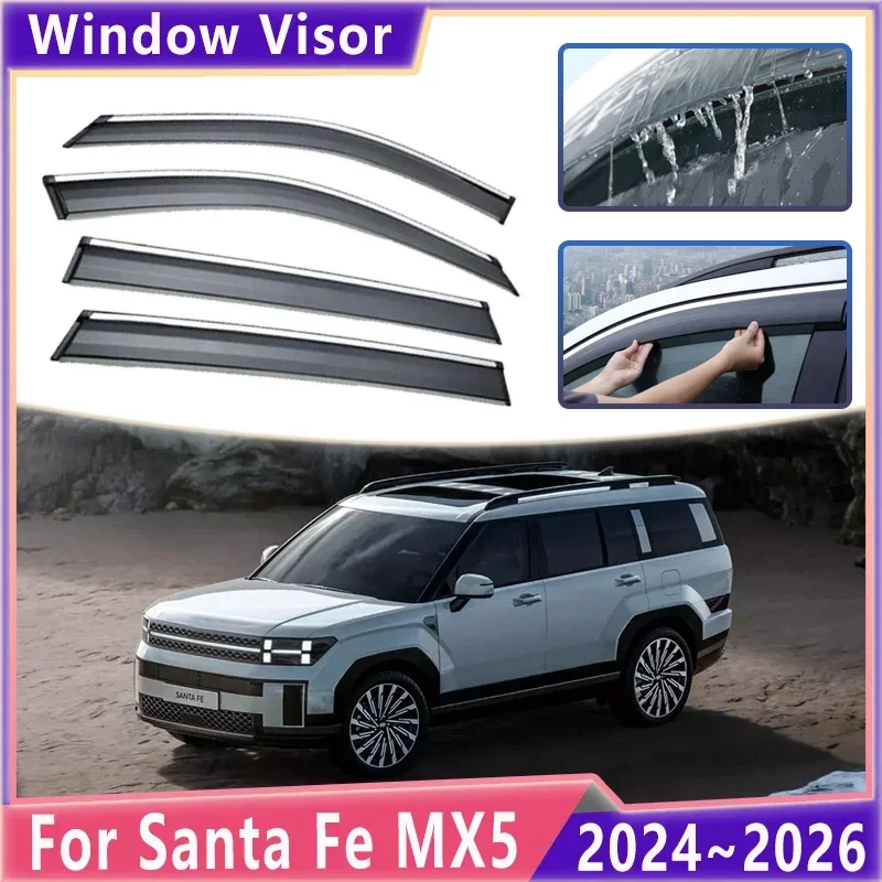 

Car Rain Deflector Awnings For Hyundai Santa Fe MX5 MK5 2024 2025 2026 Side Window Visor Bright Strips Shield Cover Accessories