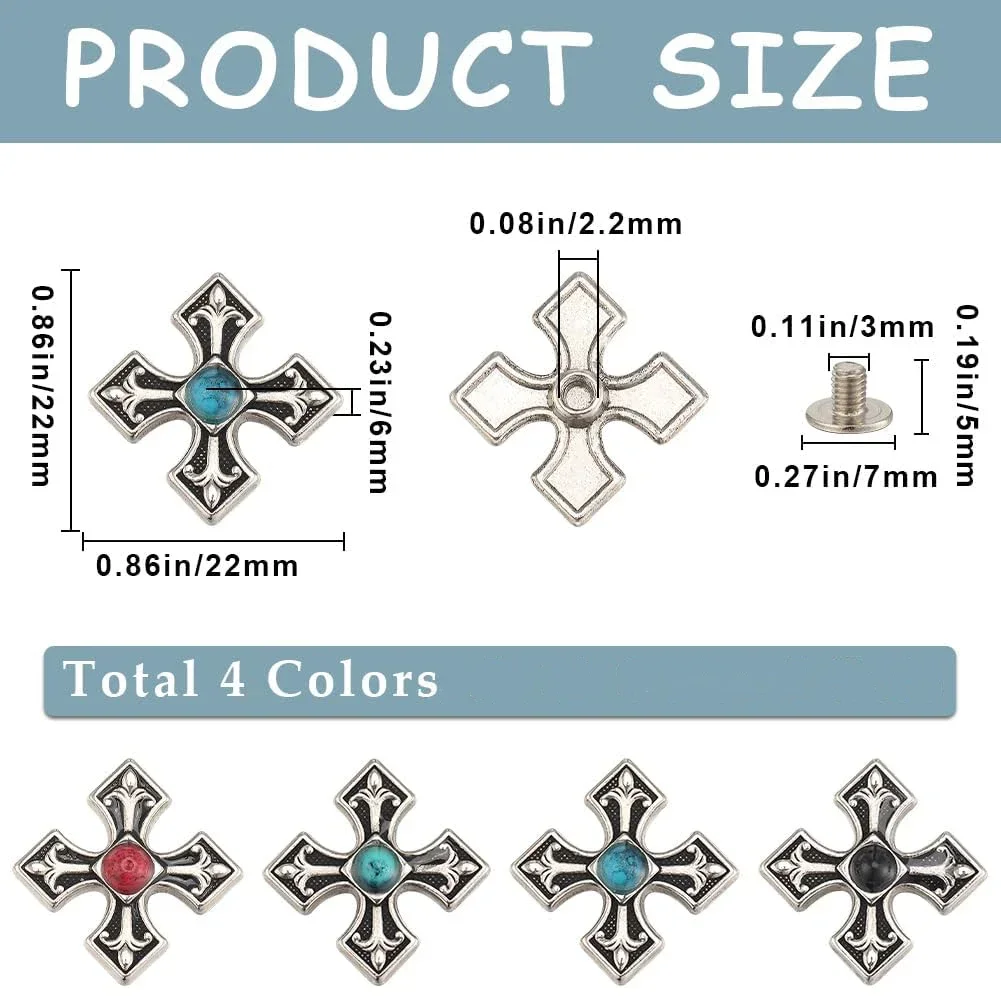 10Pcs Cross Turquoise Leather Decorative Buckle Conchos Button Leather Craft Goods Screw Back DIY Leathercraft Accessories