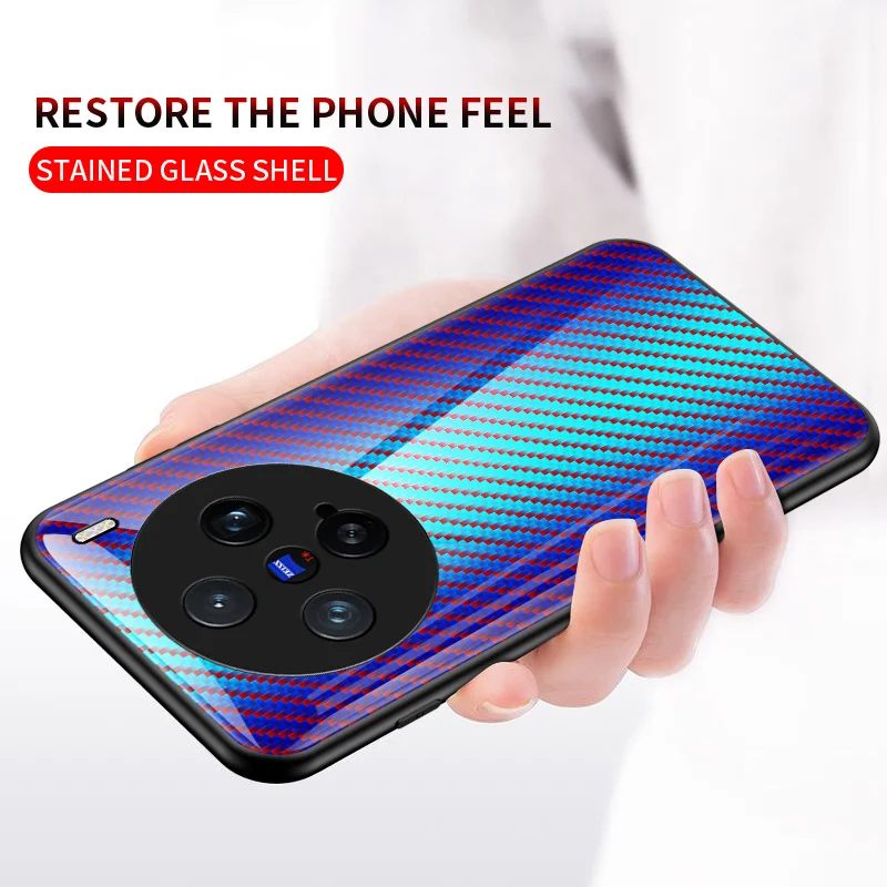 Vivo X200 Pro Mini V2419A Case Carbon Fiber Grain Tempered Glass Hard Back Cover Case Silicon Bumper for Vivo X200 Pro Mini