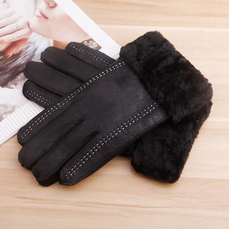 Women Natural Fur Autumn Winter Thicken Warm Natural One Piece Wool Fur Leather Glove Winter Brand Wool Fur Mitten R3103