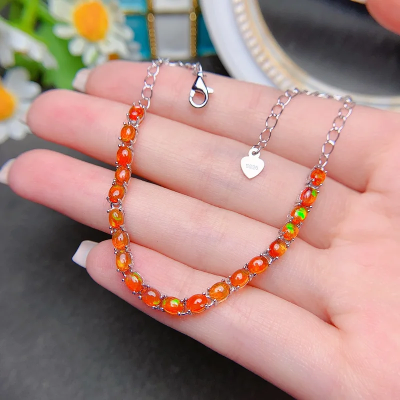 YULEM Orange Opal Stone Bracelet Silver Plated Adjustable Minimalist Bracelet Jewelry Best Gift for Girls Women Wedding Jewelry