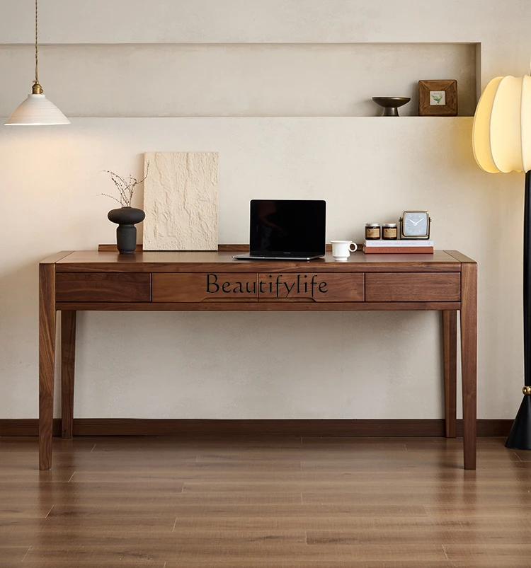 

North American black walnut desk household all solid wood rectangular desk with drawers