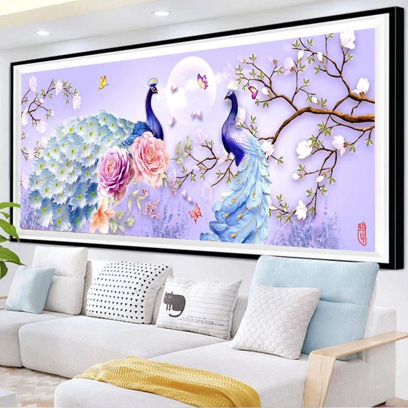 DIY full Diamond Embroidery,Round Diamond 5D The flowers bloom the peacock Living room decoration rhinestone Diamond painting