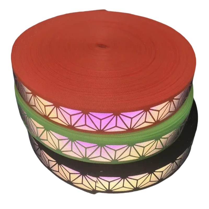 2.5cm Rainbow Geometric Reflective Fabric Webbing Sewing Pet Accessory Decorative Band 3D Reflective Material for Crafting