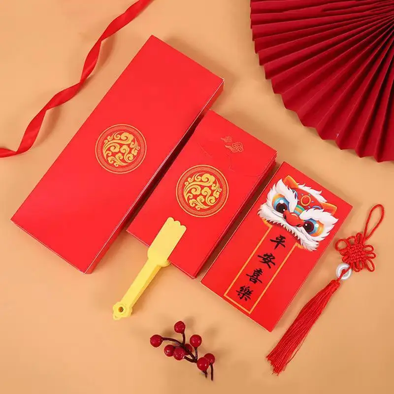 2023 New Chinese New Year Red Envelopes Fan Shape Hongbao Chinese Spring Festival Red Pockets Best Wish Lucky Money Pockets Gift