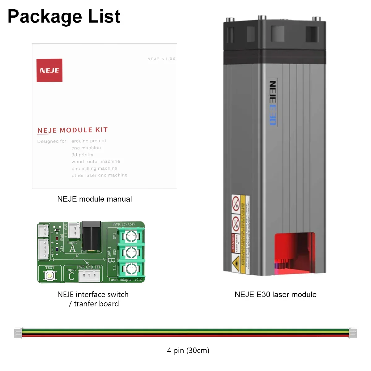 NEJE E30 Kit modulo laser ad alta potenza 450nm Taglierina per incisore laser CNC Utensile da taglio per legno per incisione su metallo