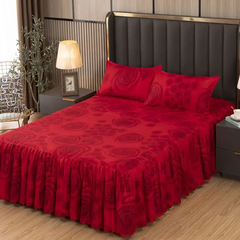 Korean Princess Bed Cover with Red Thickened Lace Bed Skirt Single Piece for 1.5m 1.8m 2.0m Beds