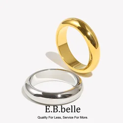 E.B.belle Waterproof Gold Plated Silver Color Minimalist Basic Thick Plain Loop Circle Stainless Steel Rings For Women
