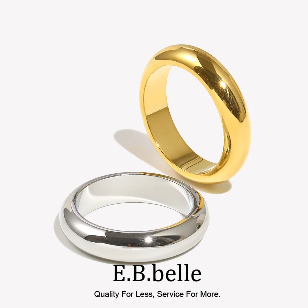 E.B.belle Waterproof Gold Plated Silver Color Minimalist Basic Thick Plain Loop Circle Stainless Steel Rings For Women