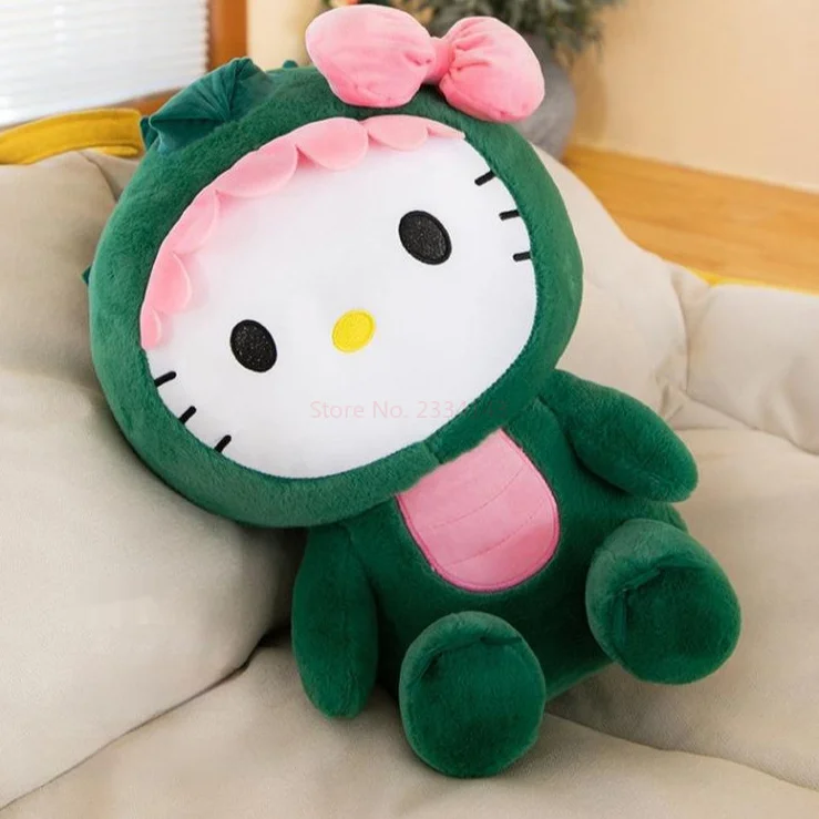 35cm Hello Kitty Cos dinosaurio Kawaii dibujos animados muñeco de peluche juguetes suave almohada cojín trasero niñas regalos de cumpleaños