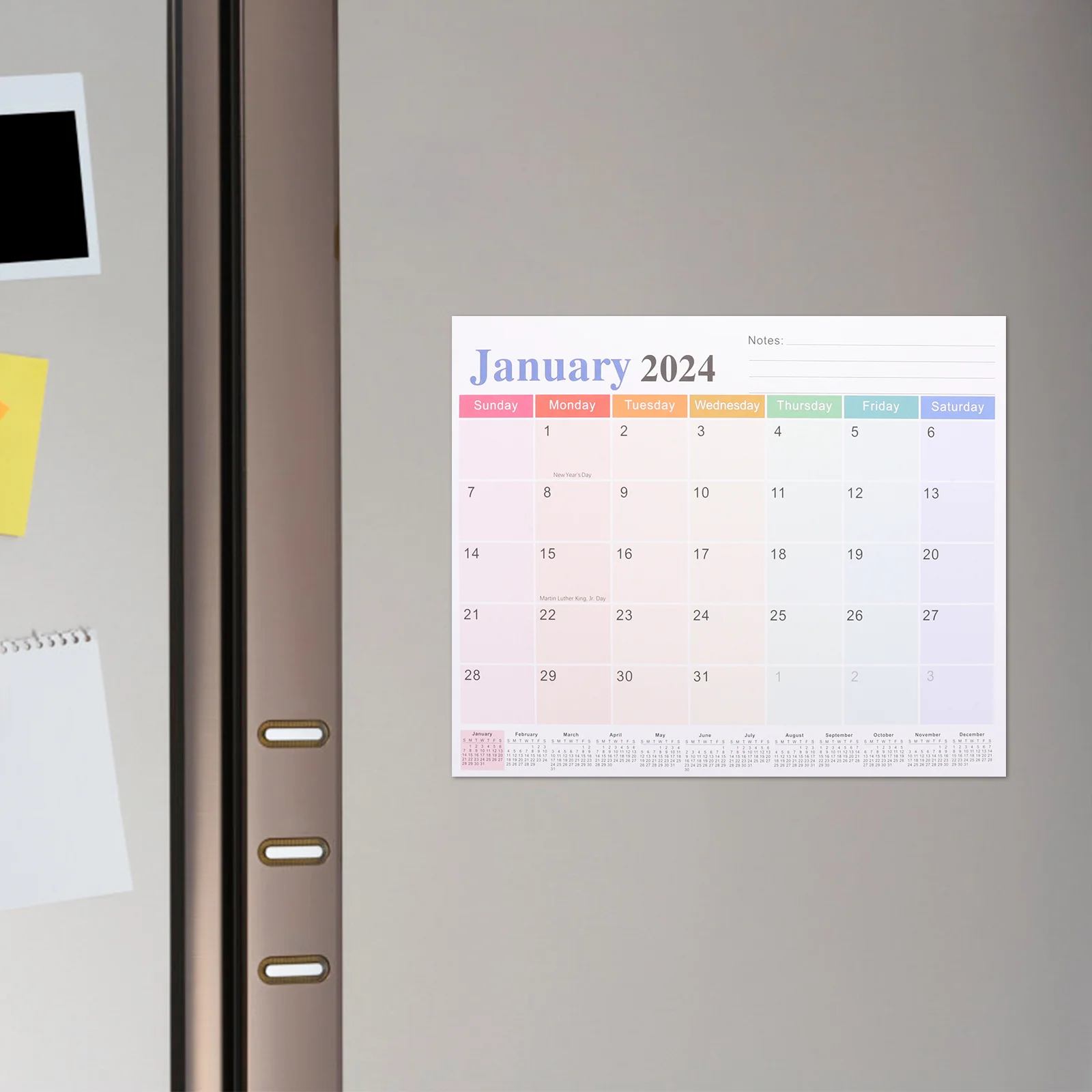 Magnetic Monthly Calendar Planner for Home Office School Use Bright Color Surface Compact Design 2024 2025