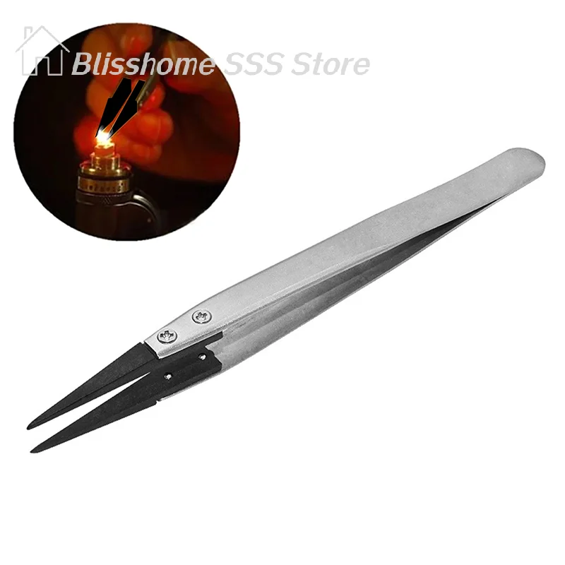 【S】Antistatic Tweezers, Plastic Tipped Tweezers, Electrician Tweezers Curved Flat Interchangeable Tip Antistatic Fixture