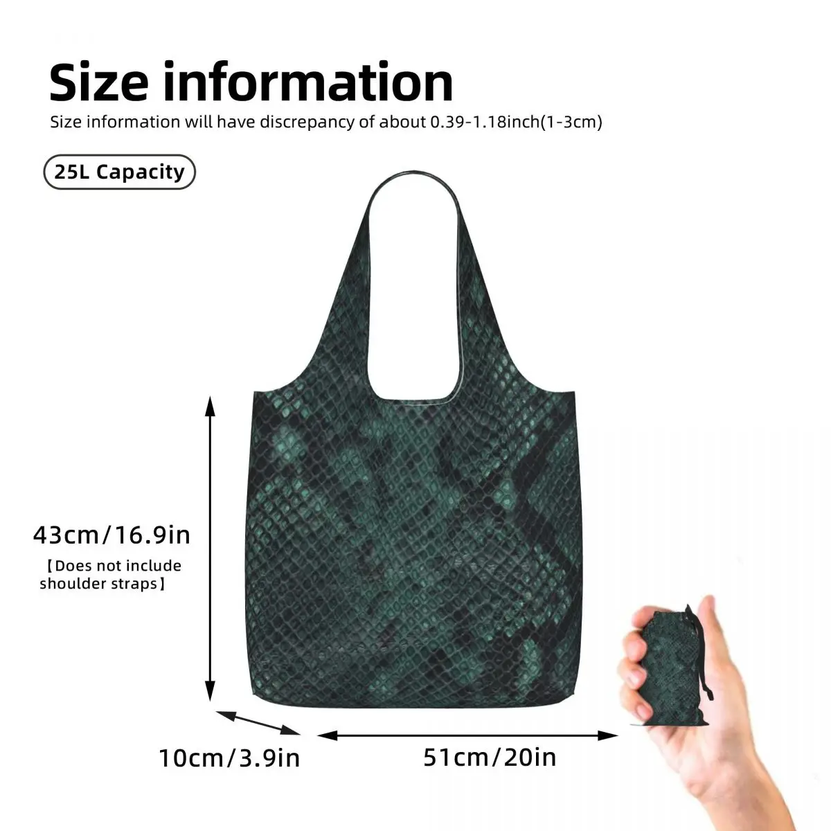 Snake Skin Reptile Shopping Tote Bag Canvas Large Capacity Shoulder Bags Shopper Grocery Handbag for Women