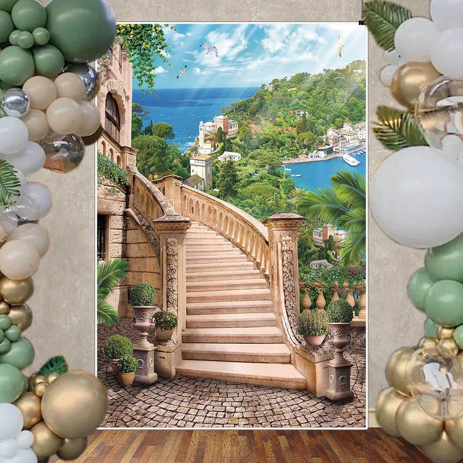 MOON.QG Западная деревня, город, сельский римский фон для фотосъемки, арка, дверная рама, морская гора, фон для украшения дома, фото