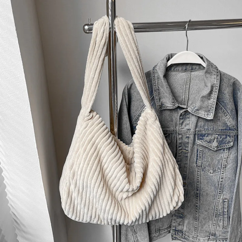 Women Winter Tote Bag Large Capacity Handbags Casual Shoulder Bags Trend Female Corduroy Shopper Crossbody Bag