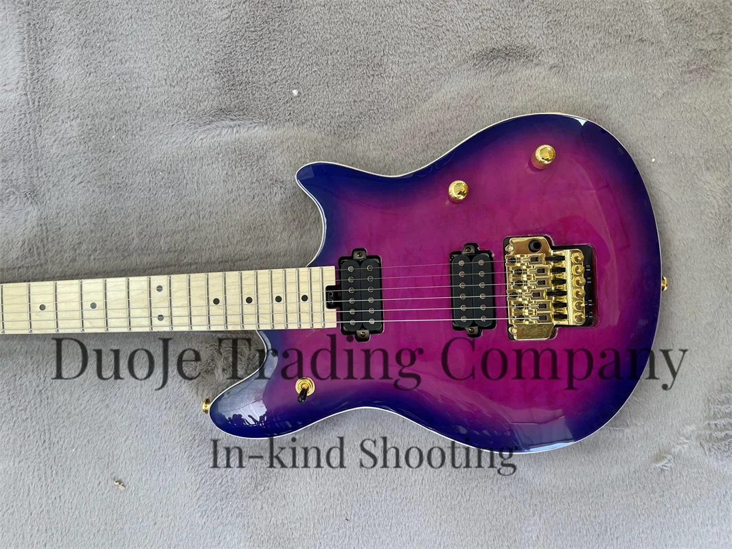 Blue-purple electric guitar basswood body White binding double vibrator bridge Maple fingerboard HH pickup Gold tuners