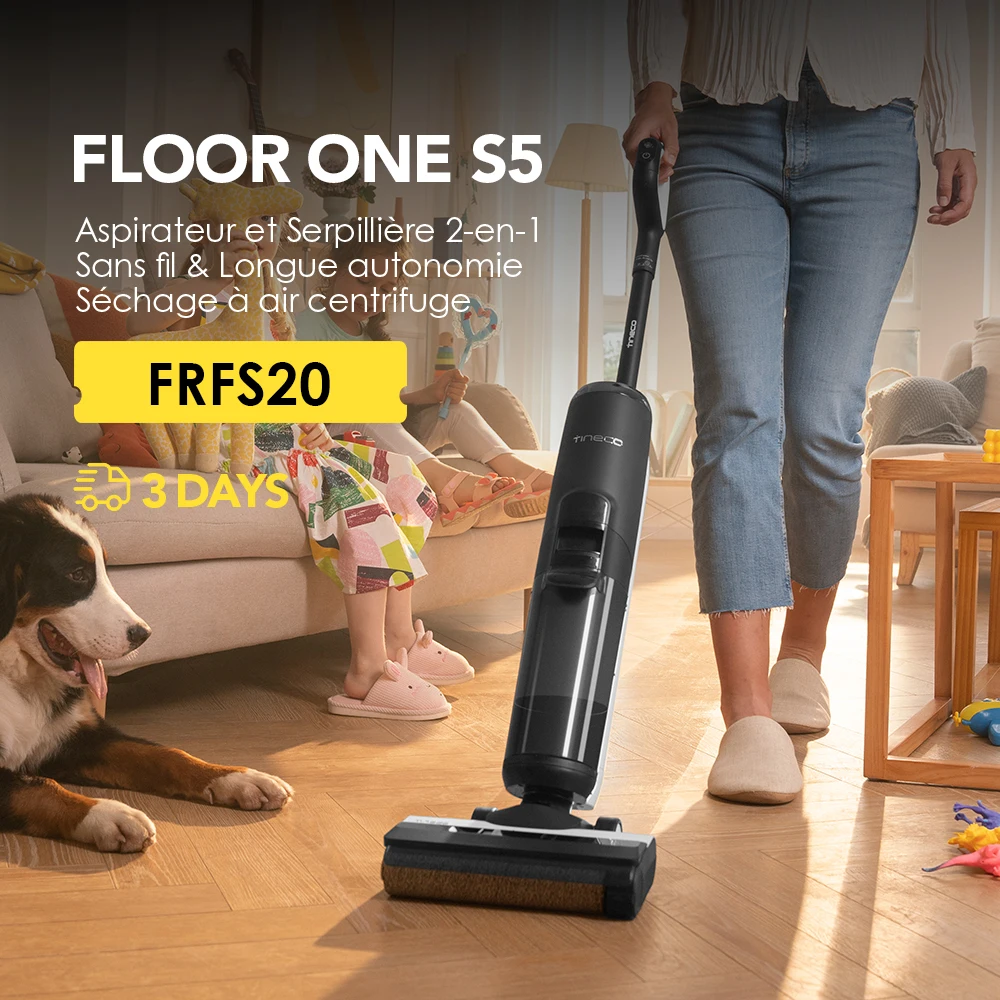 Tineco Aspirateur Eau et Poussire sans Fil Floor One S5 Intelligent pour sols durs, Aspirateur Laveur sans Fil, Longue autonomie, Parfait pour Les salets collantes et Les Poils d?Animaux