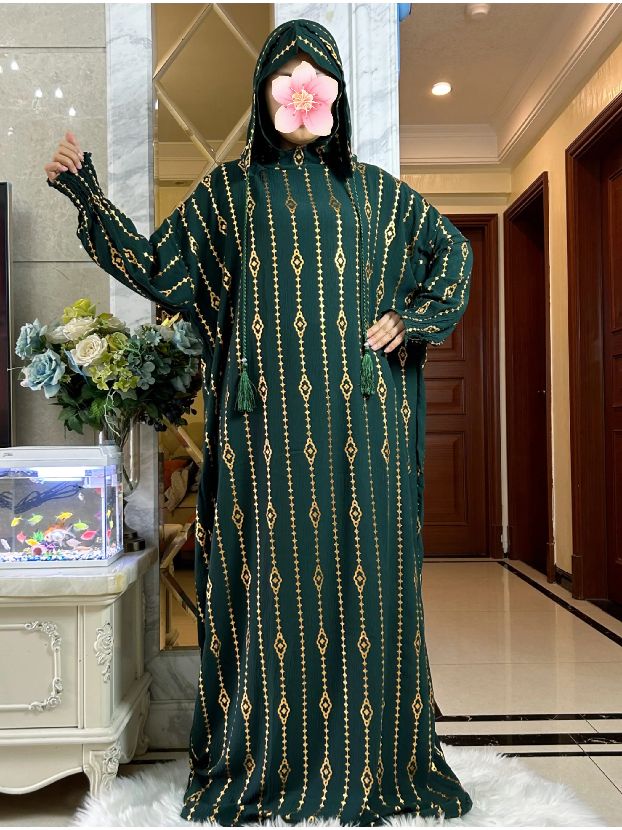 2025 Katoen Ramadan Moslim Twee Hoed Abaya Dubai Turkije Islam Gebed Kleding Goud Stof Jurk Islam Vrouwen Jurk kaftan