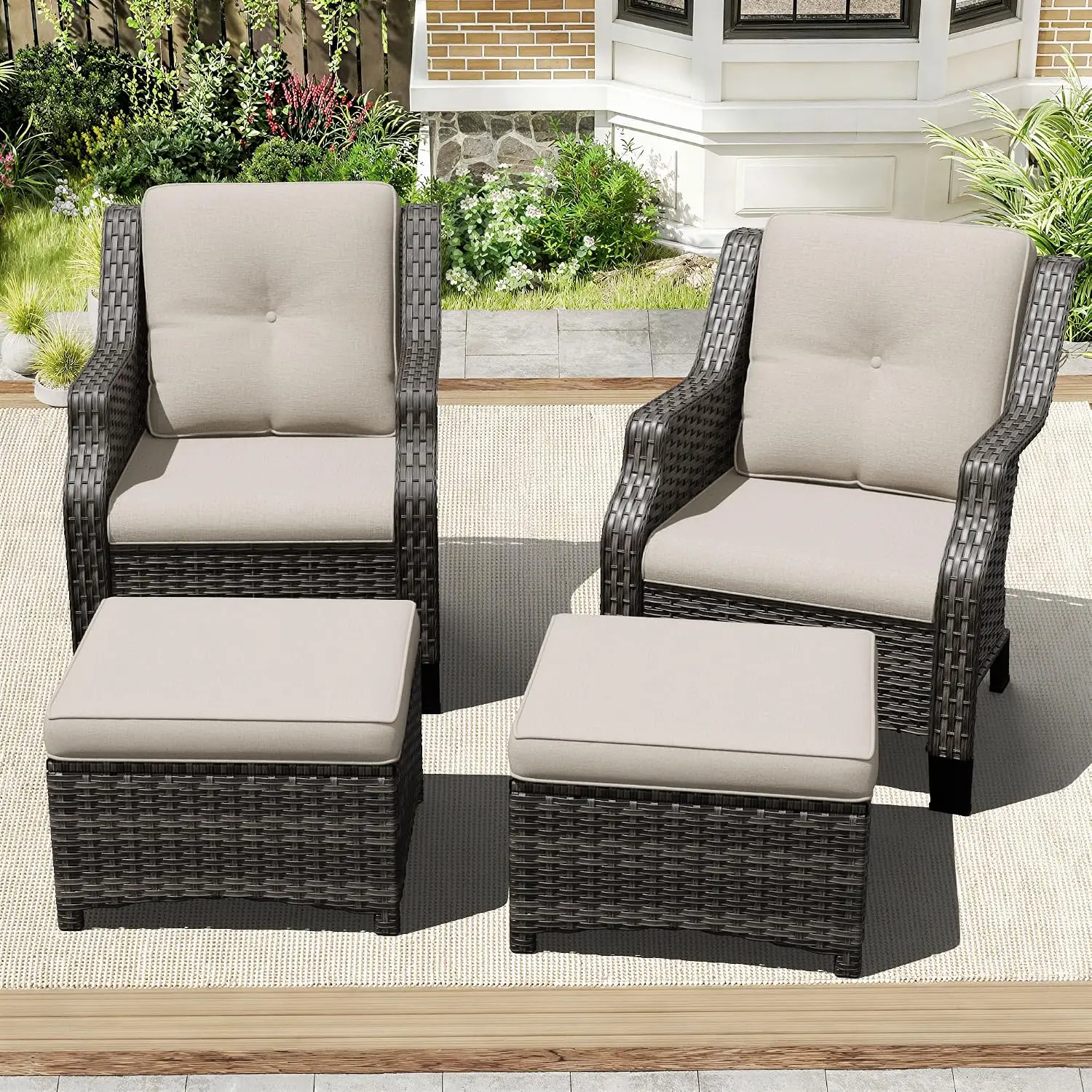 Outdoor Patio Furniture Set, 4 Piece Wicker Patio Furniture with Thick Cushions, Curved Armrest, Deep Seating,, Customized
