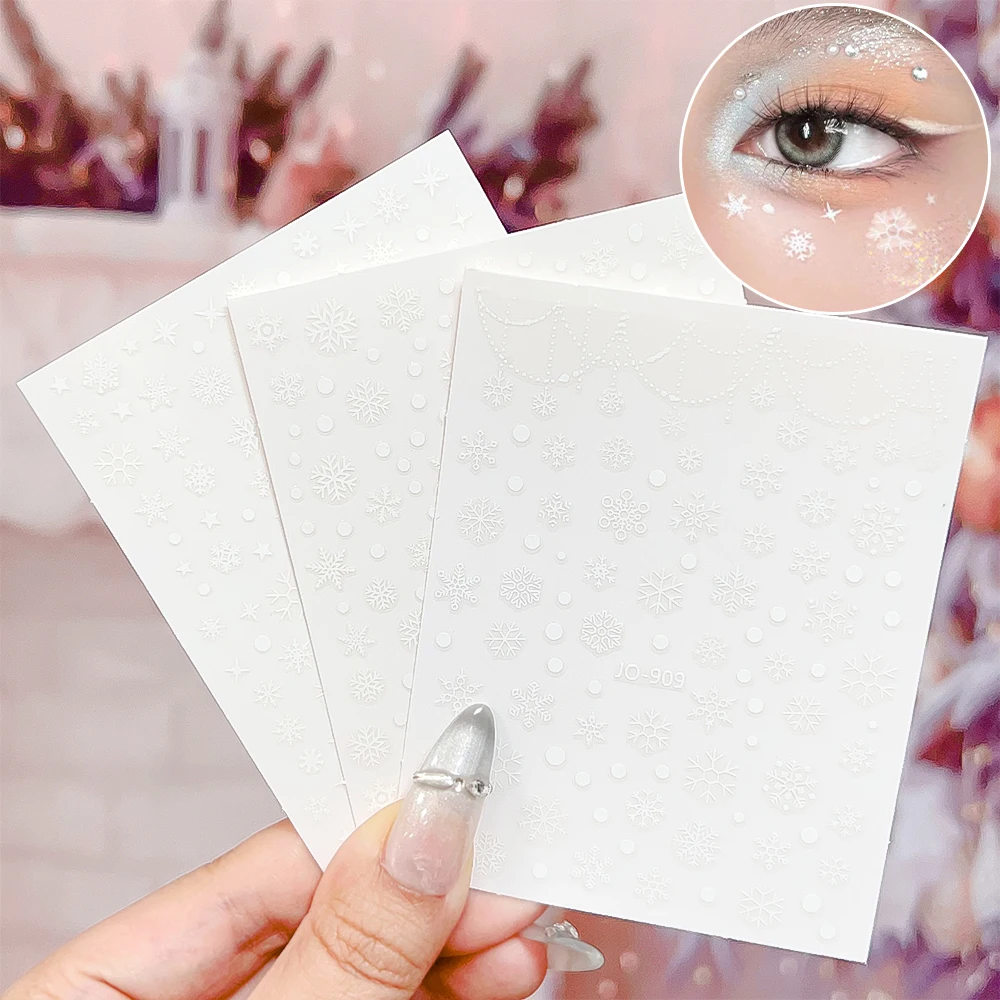 Christmas Face Snowflake Sticker 5D White Snowflake Round Tattoo Eyeshadow Stickers Fo Festival Nail Body Makeup Bling Jewel DIY