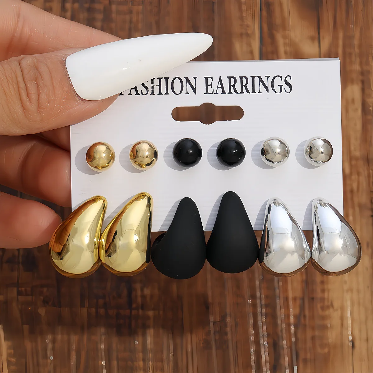 Cross Border Gold Silver Black Round Bead Teardrop CCB Stud Earrings Fashion Minimalist Classic Basic Jewelry