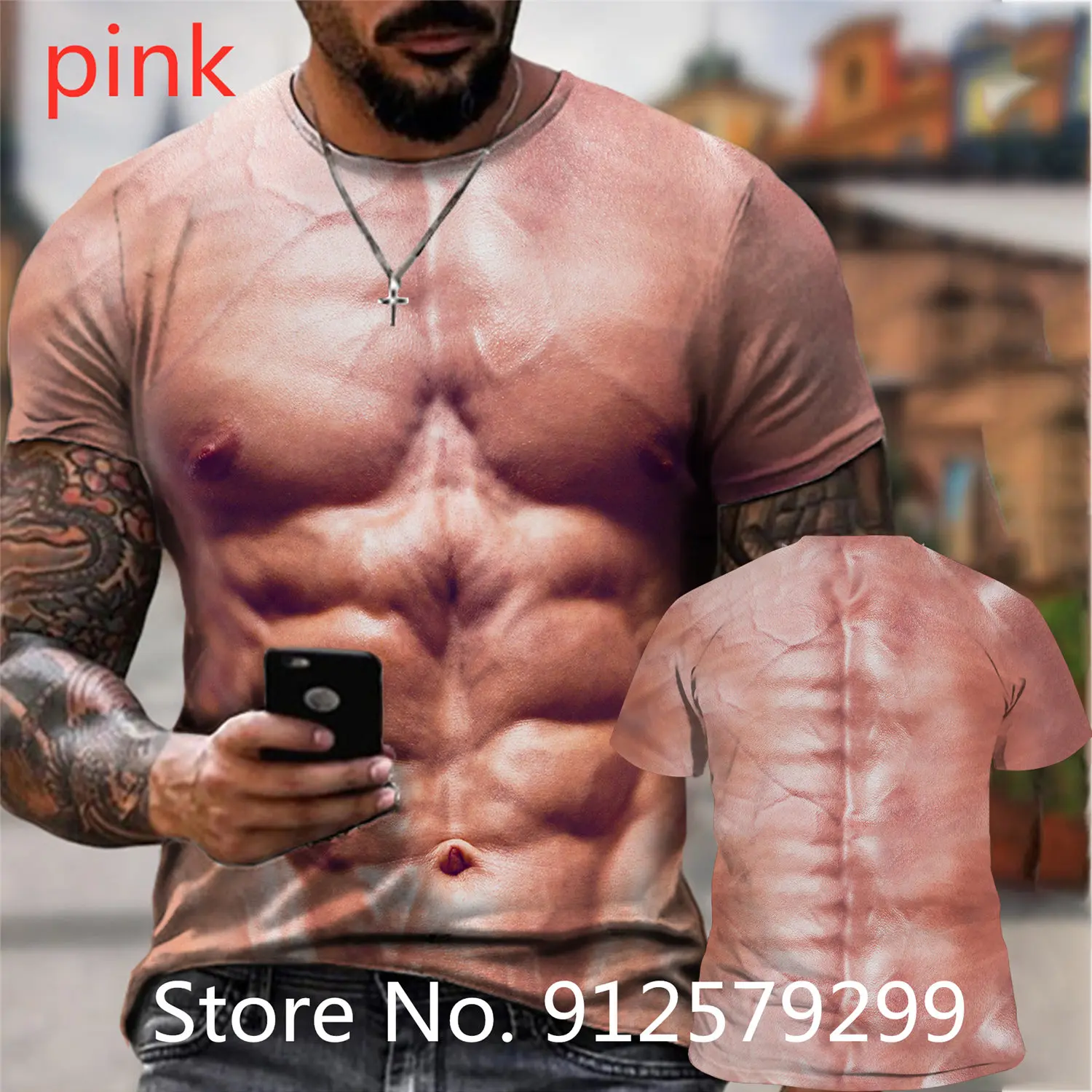 Men\'s Fashion Funny Muscular 3D Printing T-Shirt Casual Muscle Short Sleeve Animal Naked Hairy Man Nude Skin Chest Muscle TShirt